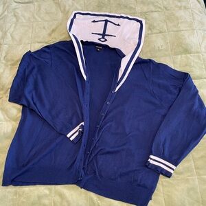 Torrid Blue Cardigan with White Hood